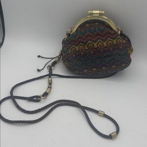 DURO OLOWU Colorful Beaded Handbag crossbody w/ Gold tone hardware rope strap